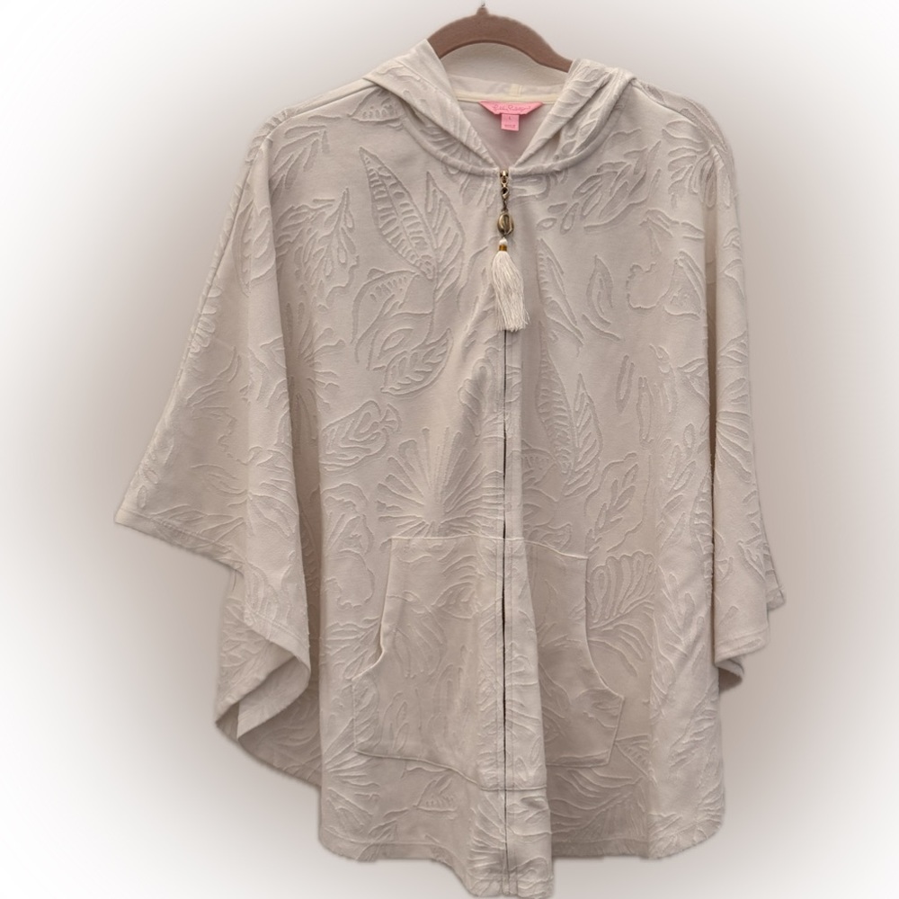 White Lilly Pulitzer Cover-up Poncho with Tassel Zipper